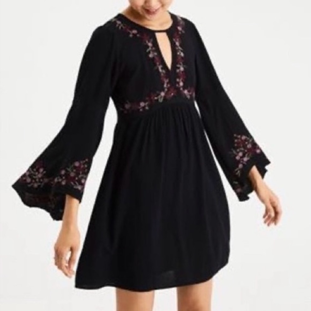 American Eagle Outfitters Dress with Bell Sleeves and Plunge Neckline